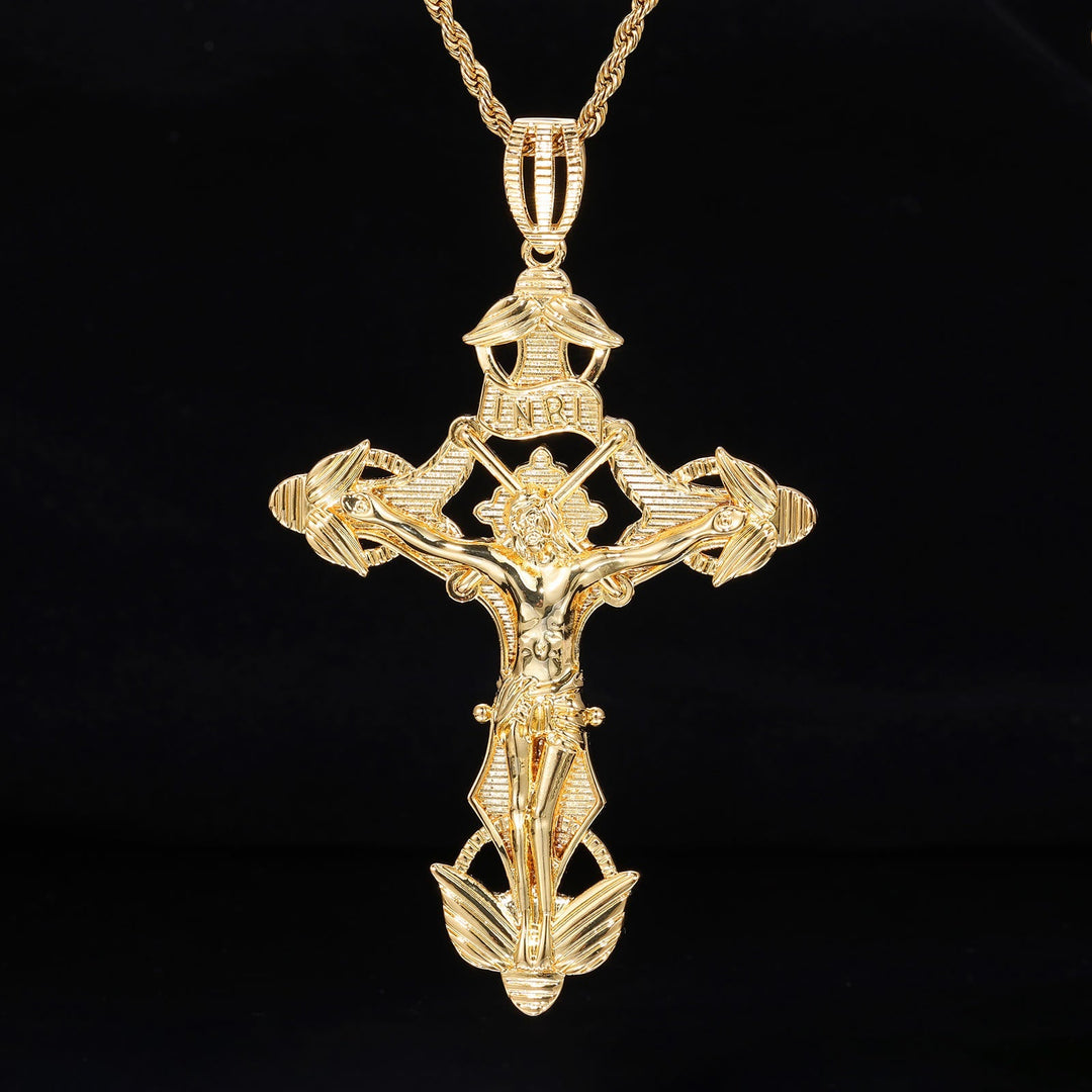Christianartworkshop Detailed Carved Winged Crucifix Rope Chain Necklace: Graceful Token of Gentle Heavenly Mercy