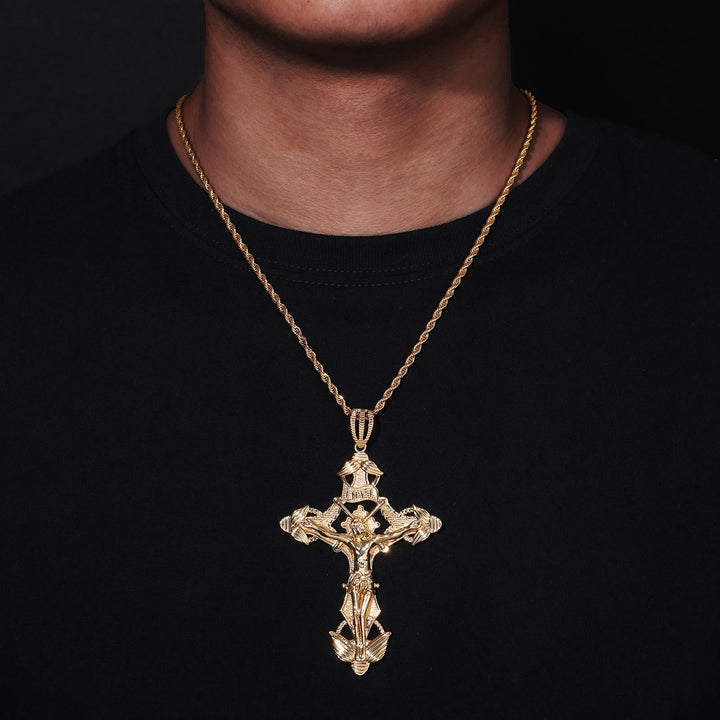 Christianartworkshop Detailed Carved Winged Crucifix Rope Chain Necklace: Graceful Token of Gentle Heavenly Mercy