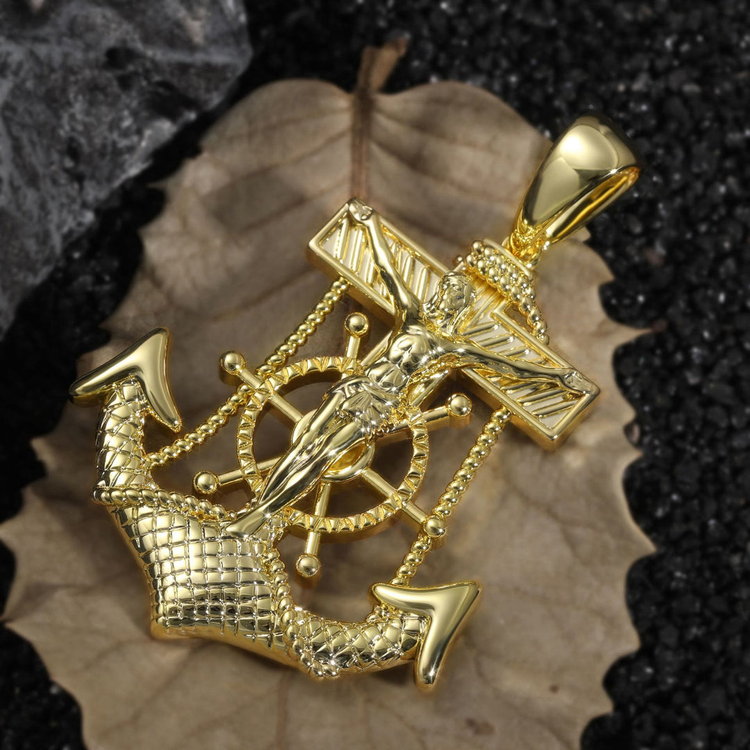 Christianartworkshop Integrated Ship Wheel Crucifix Anchor Pendant: Timeless Emblem of Steadfast Spiritual Trust