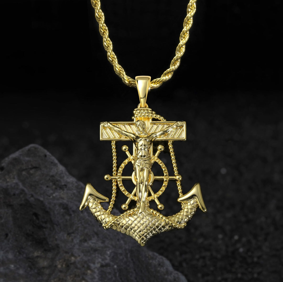 Christianartworkshop Integrated Ship Wheel Crucifix Anchor Pendant: Timeless Emblem of Steadfast Spiritual Trust