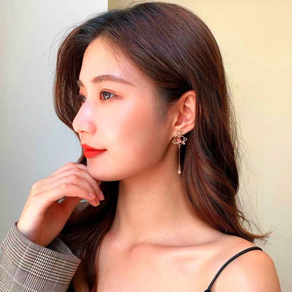 RED HEART THREADER EARRINGS (PAIR)