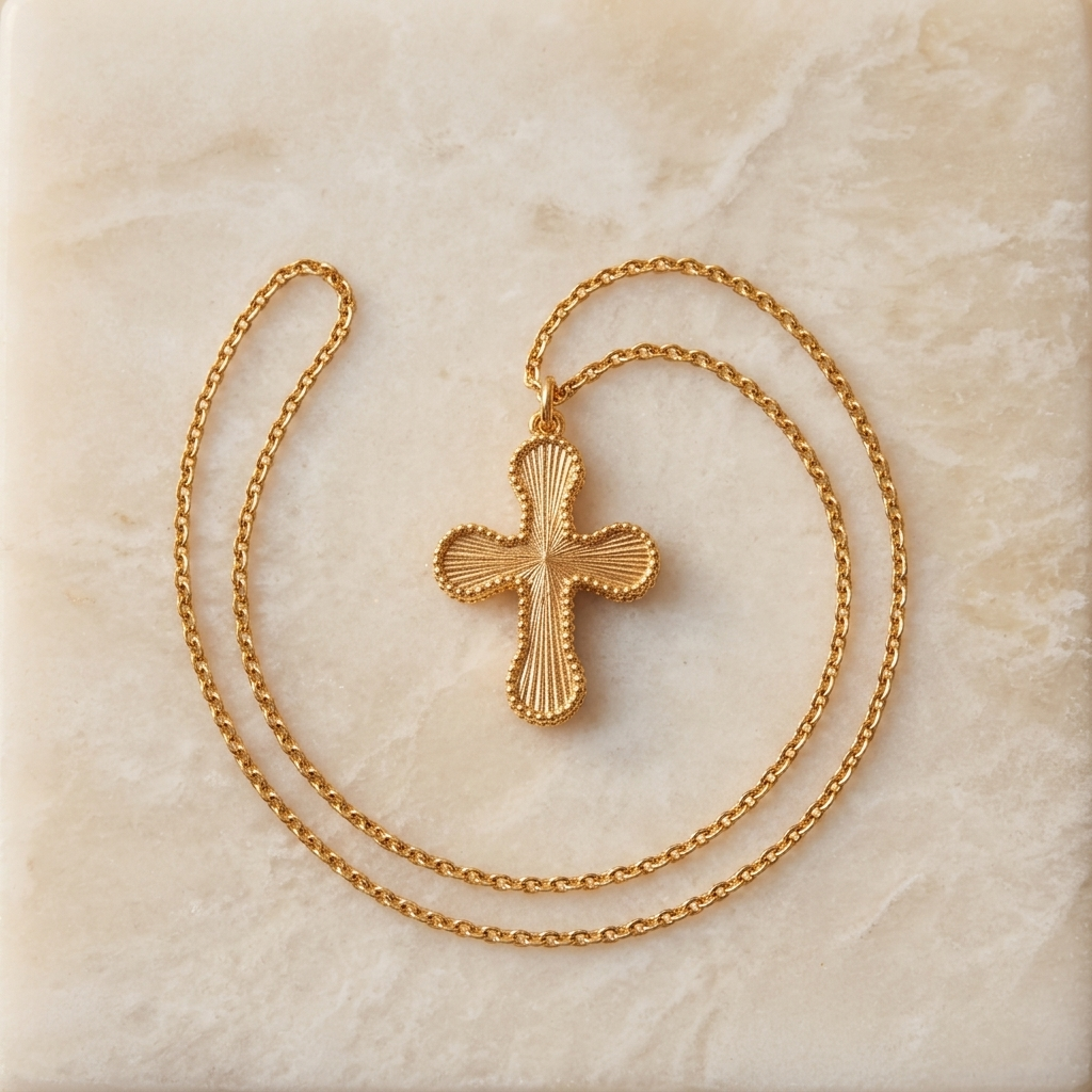 18k Sunburst Cross Necklace