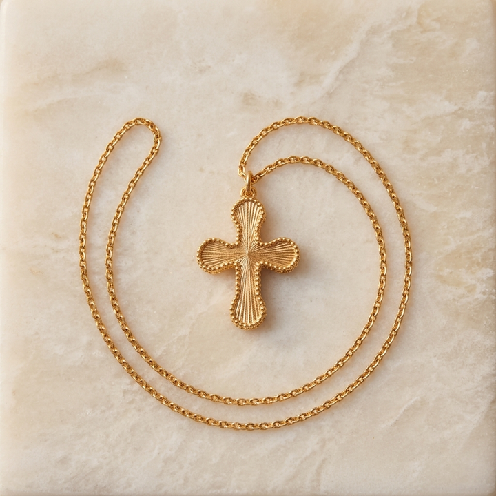 18k Sunburst Cross Necklace