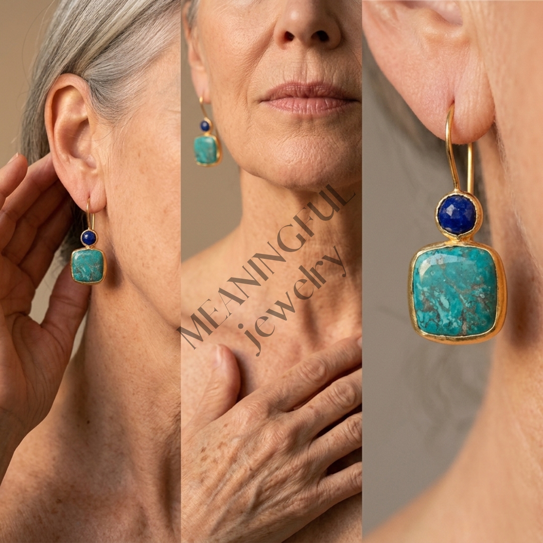 Fashionable Square Inlaid Turquoise  Earrings