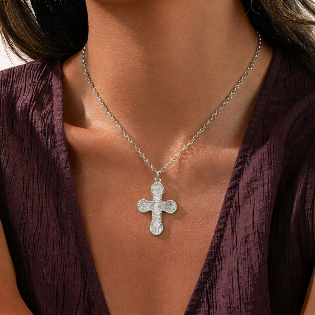 18k Sunburst Cross Necklace