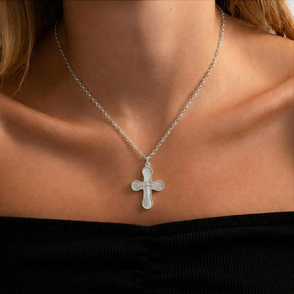 18k Sunburst Cross Necklace