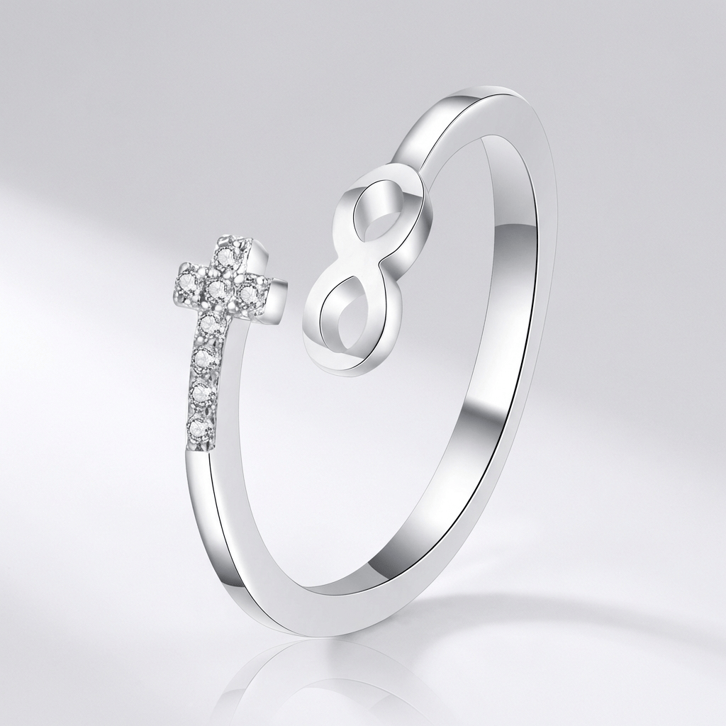 FAITH & INFINITY SILVER RING - (ADJUSTABLE)