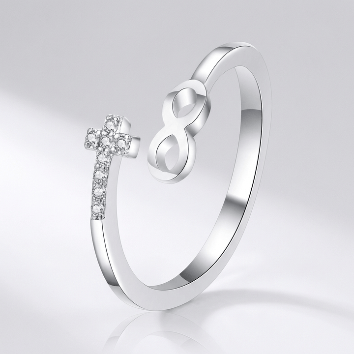 FAITH & INFINITY SILVER RING - (ADJUSTABLE)