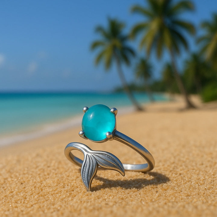 Adjustable Opal Tail Silver Ring