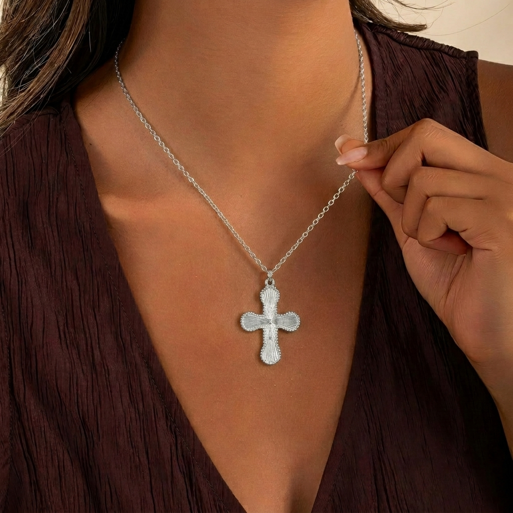 18k Sunburst Cross Necklace