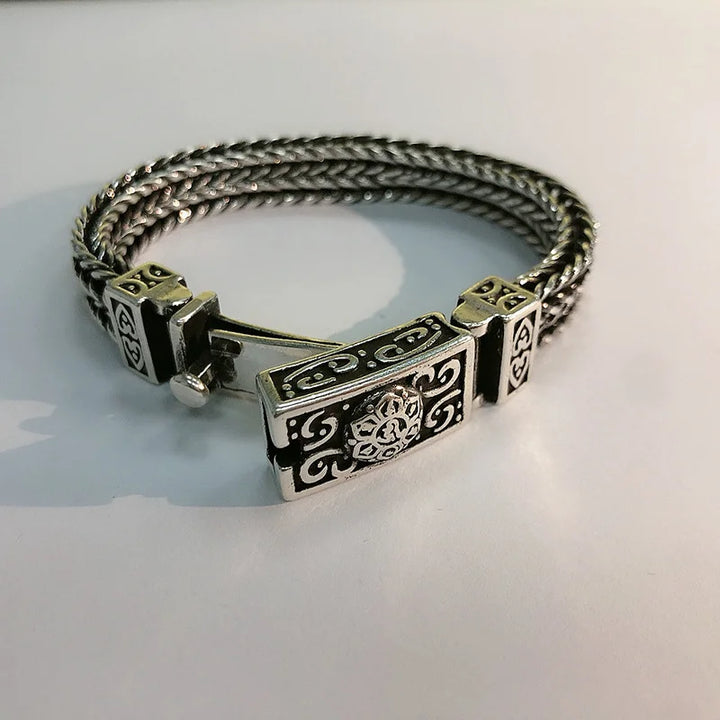 Silver Embossed Auspicious Pattern Custom Roman Vintage Bracelet