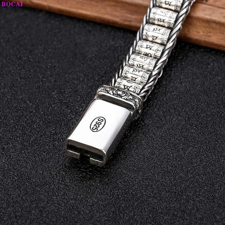 Silver Six Character Truth Vajra Pestle Rotating Drum Hand Bracelet