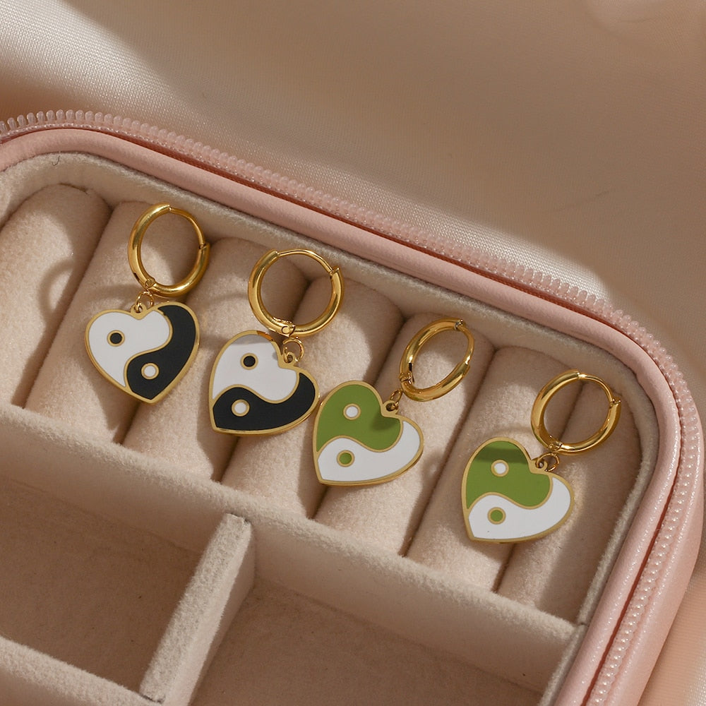 Yin-Yang Heart Hoop Earrings