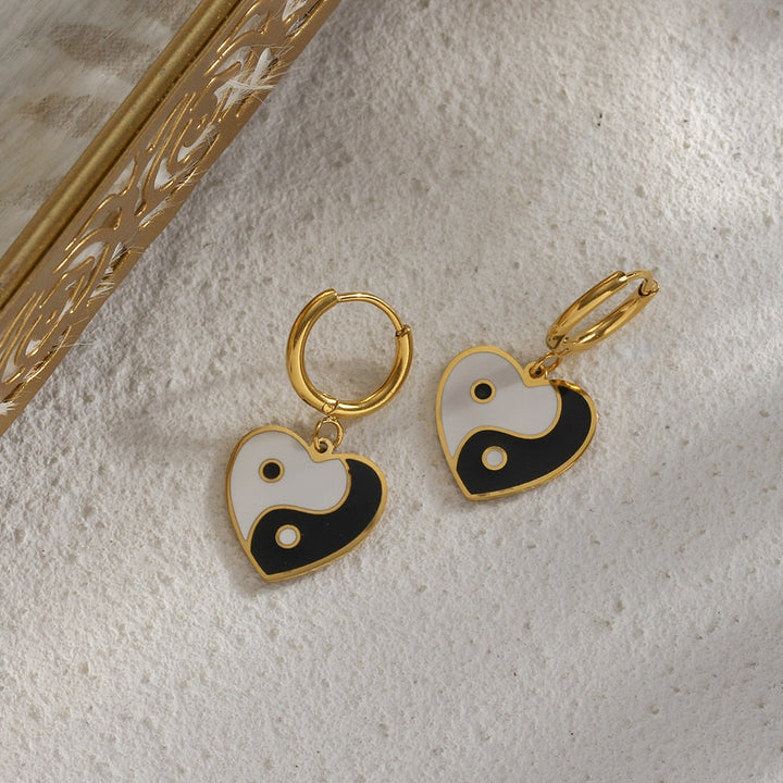 Yin-Yang Heart Hoop Earrings