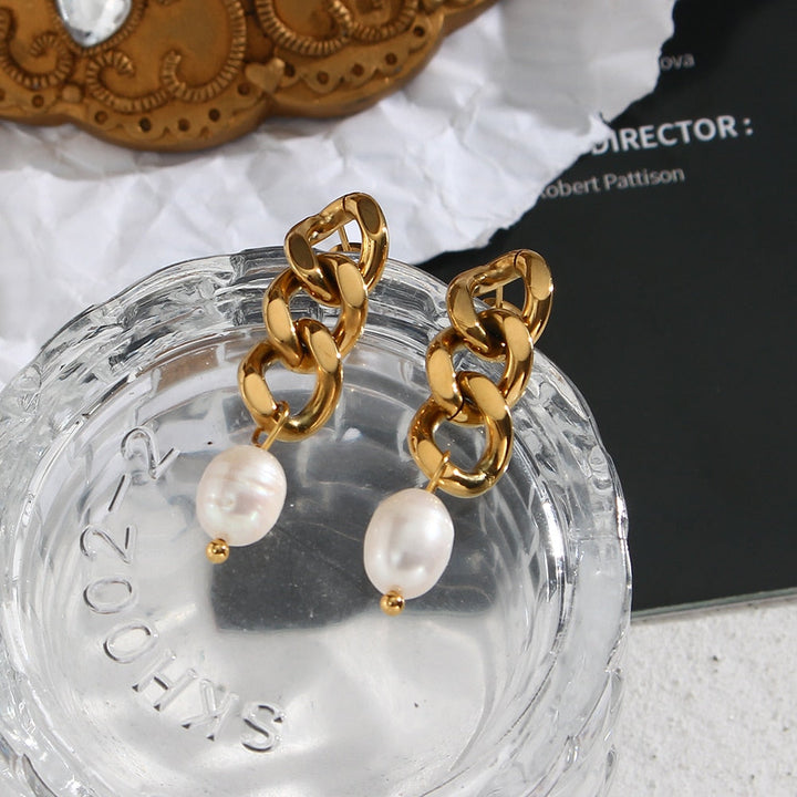 Cuban Style Pearl Drop Earrings