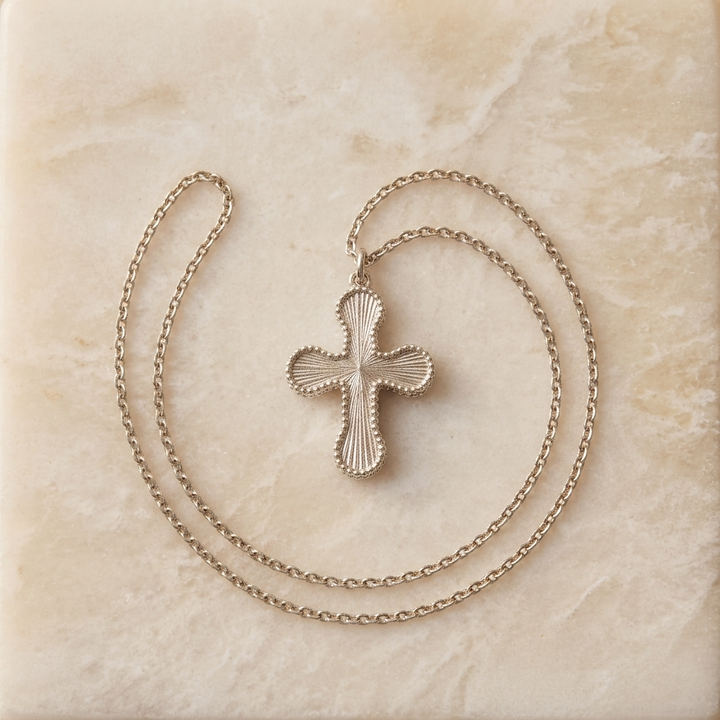 18k Sunburst Cross Necklace