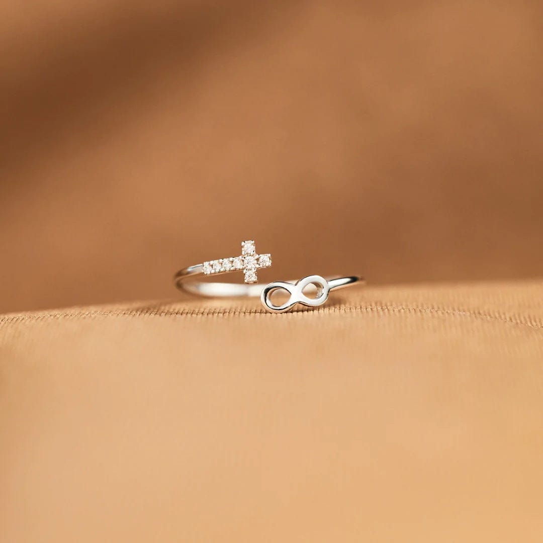 FAITH & INFINITY SILVER RING - (ADJUSTABLE)
