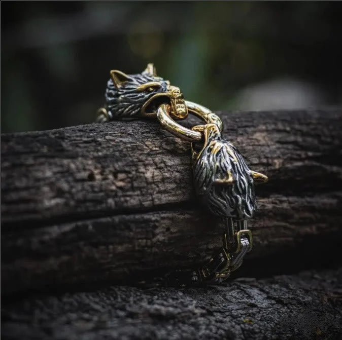 Nordic Geri And Freki Wolves Bracelet