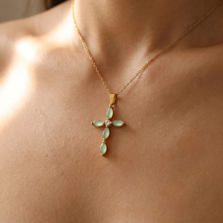 MARQUISE JADE CROSS NECKLACE