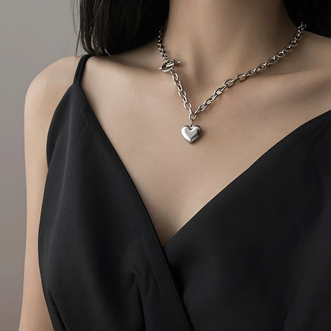 Sterling Silver Puffy Heart Toggle Necklace