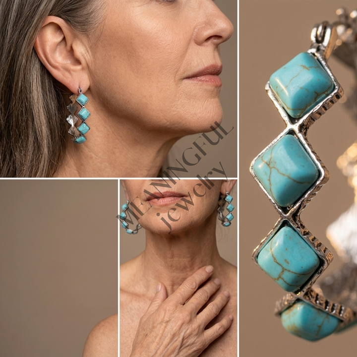 Vintage Turquoise U-Shaped Hoop Earrings