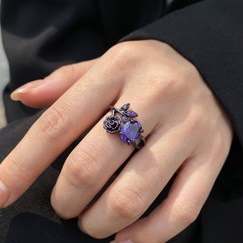 Midnight Amethyst Bloom Ring