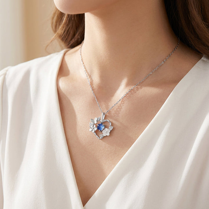 Blue Crystal Floral Heart Necklace