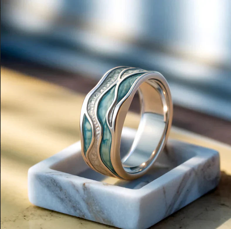 Silver Wave Ring with Turquoise Accents