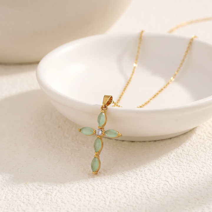 MARQUISE JADE CROSS NECKLACE