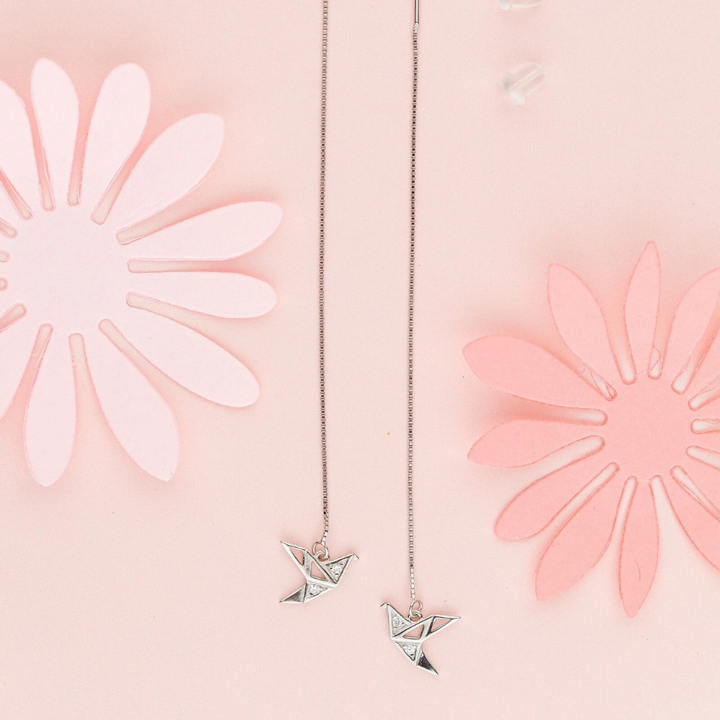 ORIGAMI CRANE THREADER EARRINGS (PAIR)