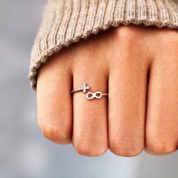 FAITH & INFINITY SILVER RING - (ADJUSTABLE)