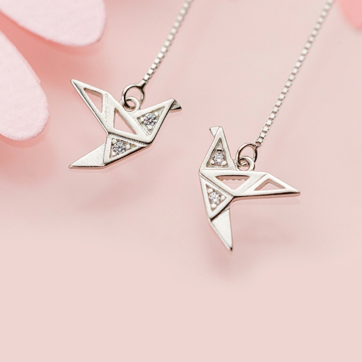 ORIGAMI CRANE THREADER EARRINGS (PAIR)