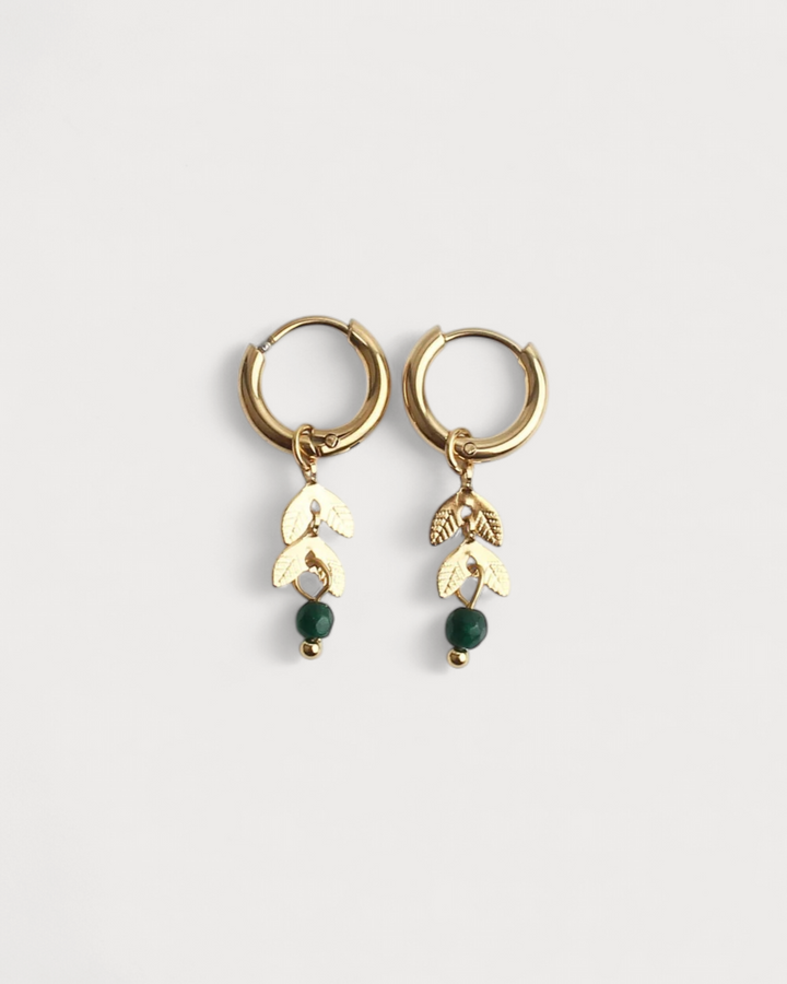 Stone Leaf - Earrings - Natural Stone - Stainless Steel