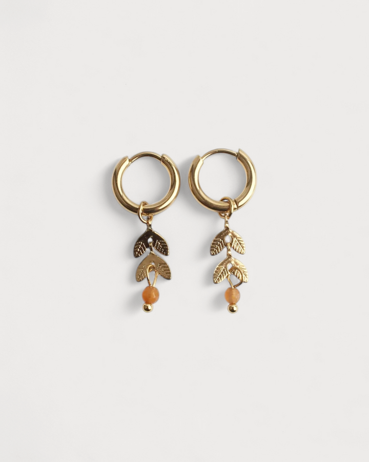 Stone Leaf - Earrings - Natural Stone - Stainless Steel