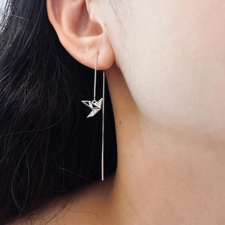 ORIGAMI CRANE THREADER EARRINGS (PAIR)