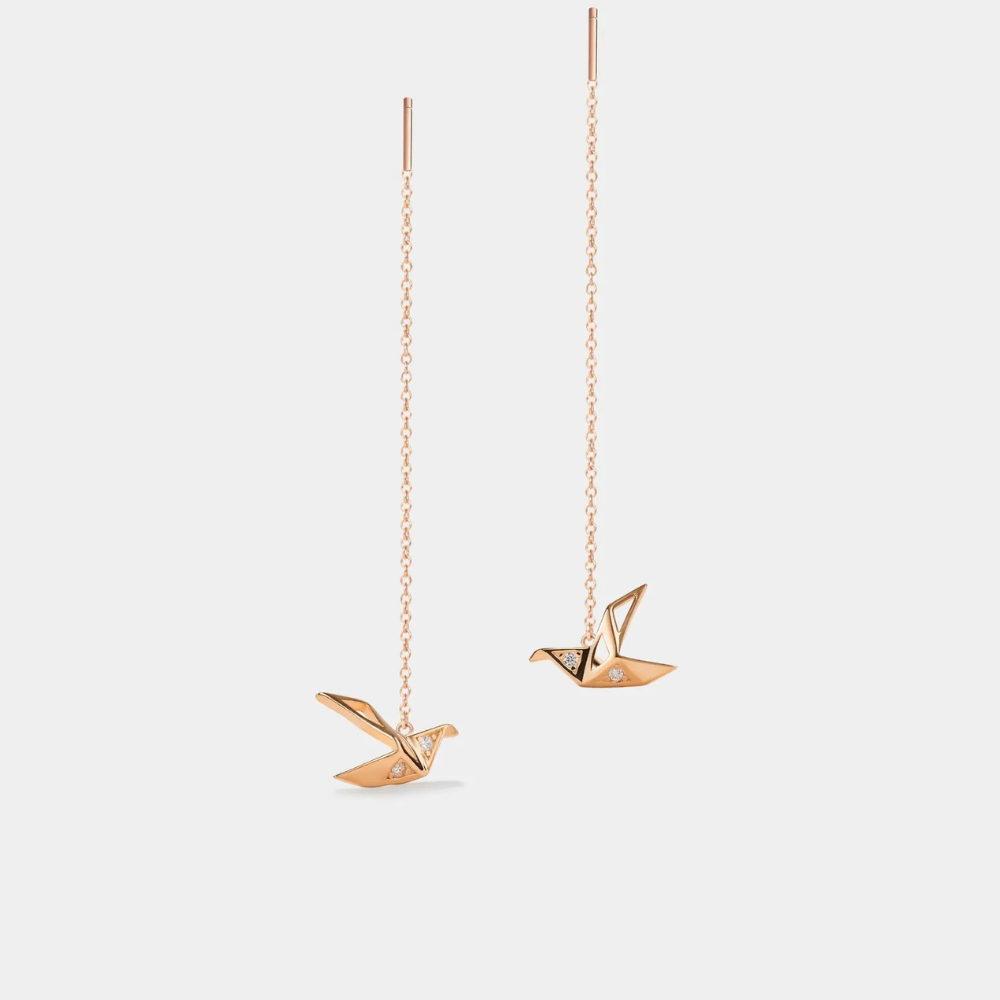 ORIGAMI CRANE THREADER EARRINGS (PAIR)