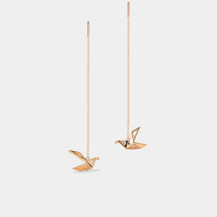 ORIGAMI CRANE THREADER EARRINGS (PAIR)