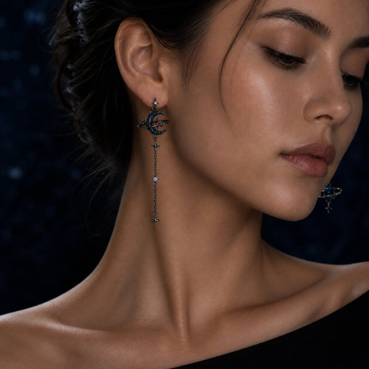 ASYMMETRIC MOON PLANET EARRINGS (PAIR)