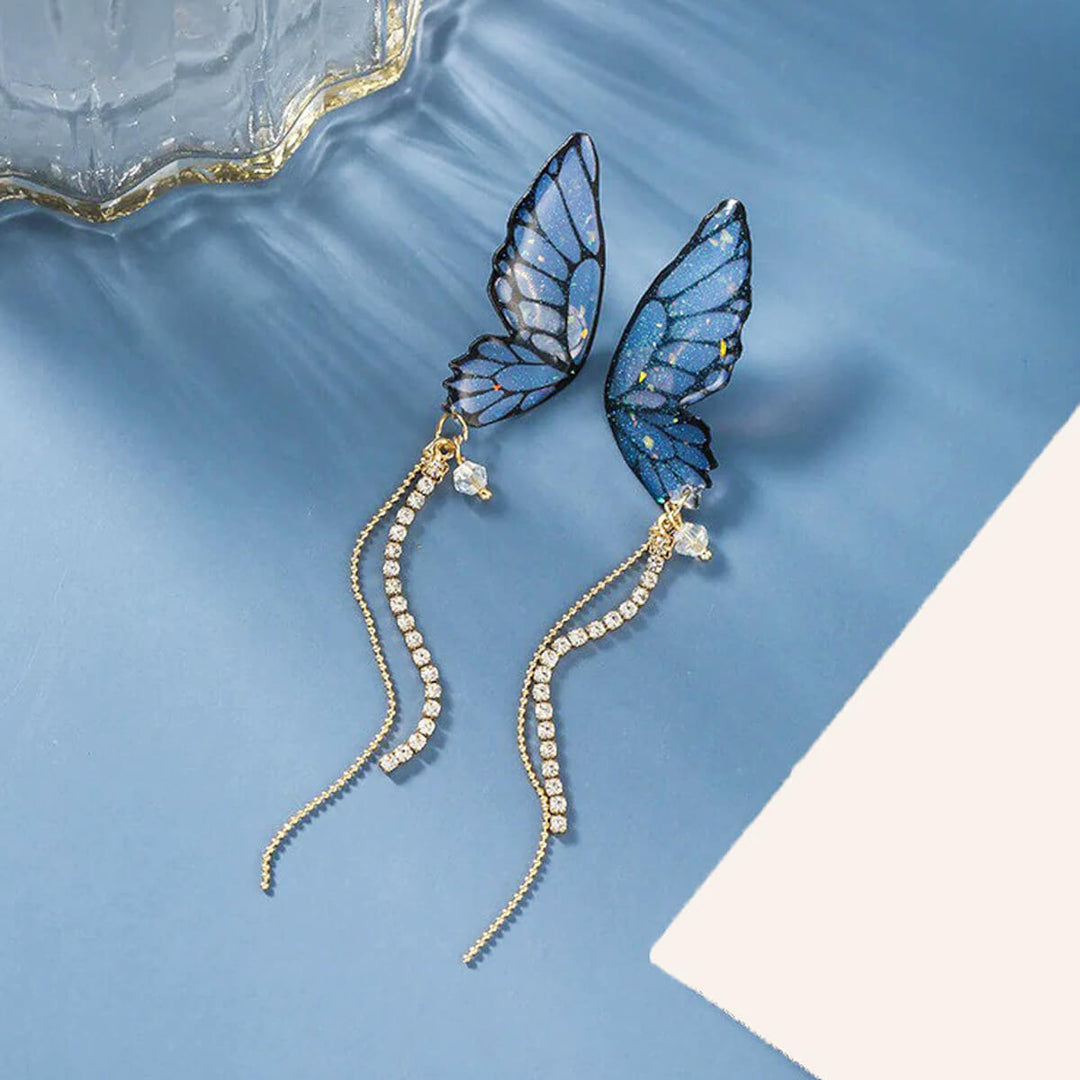 GLITTERY BUTTERFLY DROP EARRINGS (PAIR)
