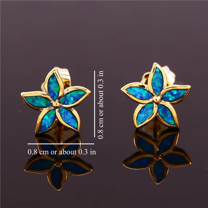 BLUE OPAL FLOWER STUDS (PAIR)