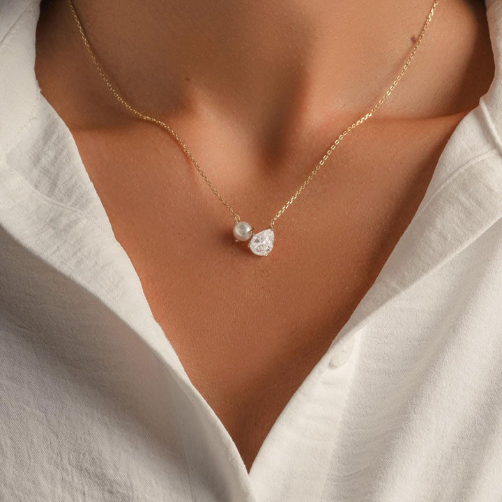 Pearl Teardrop Duo Charm Necklace