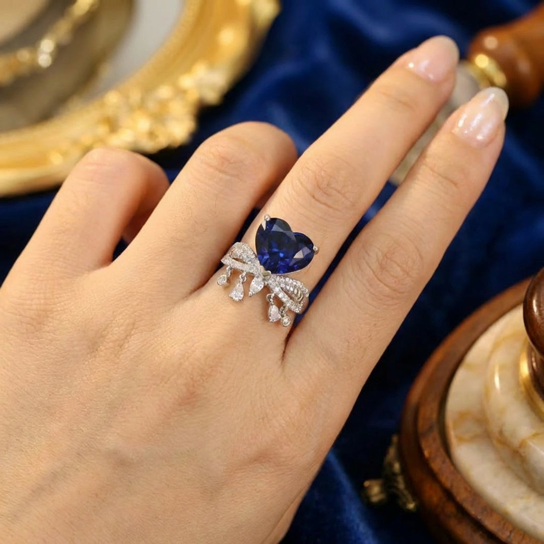 Royal Sapphire Heart Crown Ring