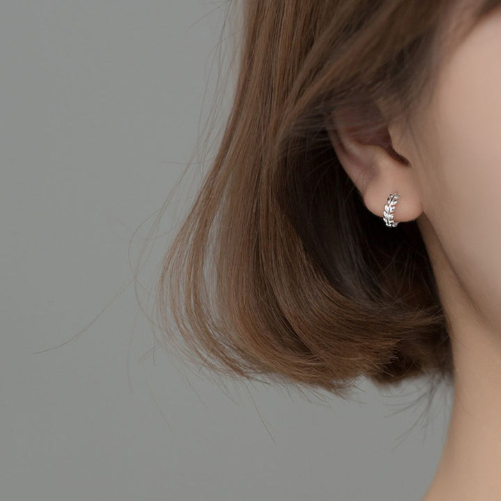 TINY OLIVE LEAVES HOOP EARRINGS (PAIR)