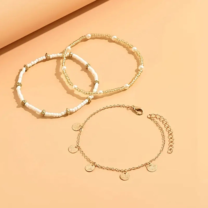 3-piece layered set of anklets Coastal Charm | Gold