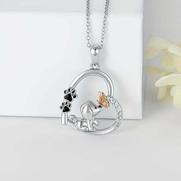 Dog Butterfly Heart Pendant Necklace