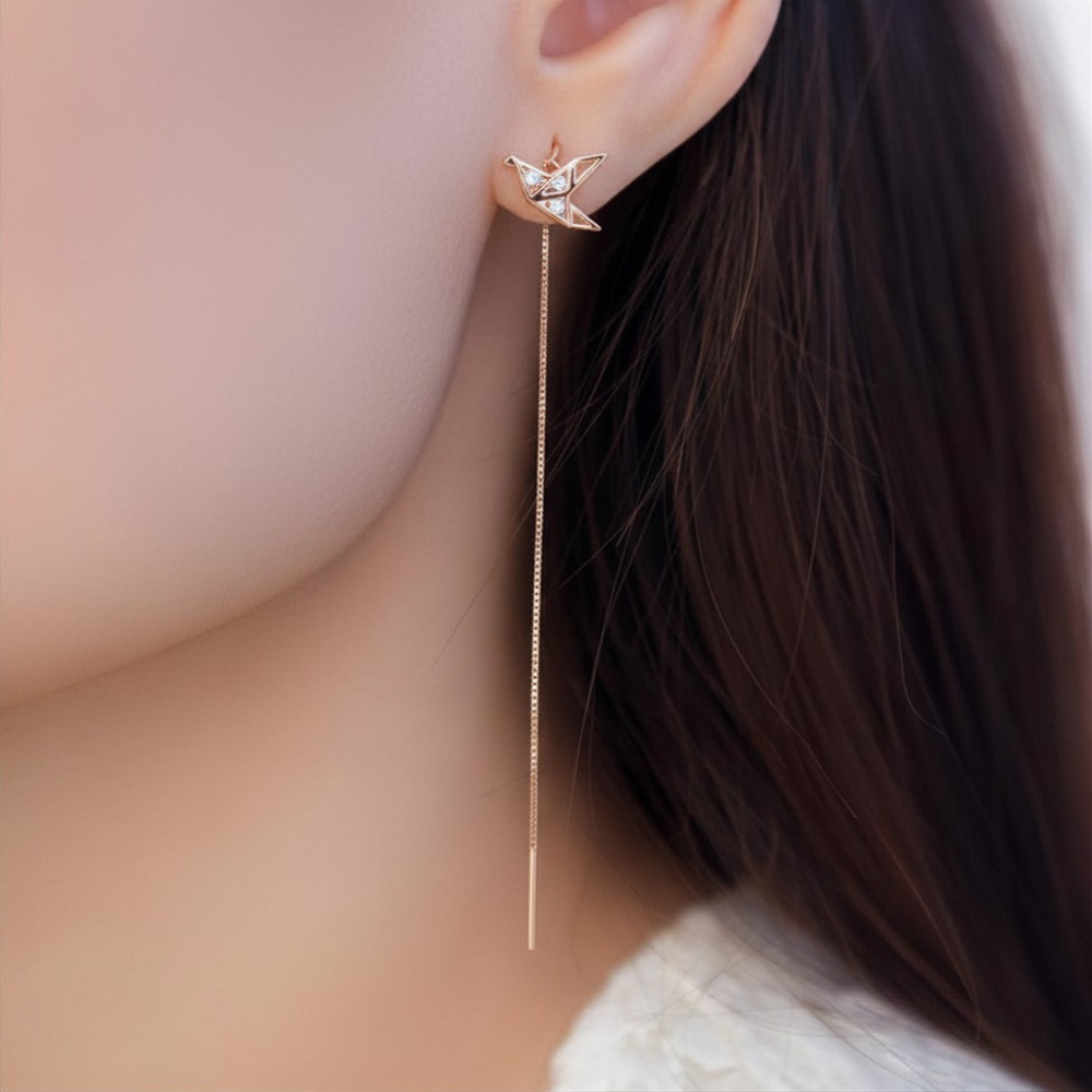ORIGAMI CRANE THREADER EARRINGS (PAIR)