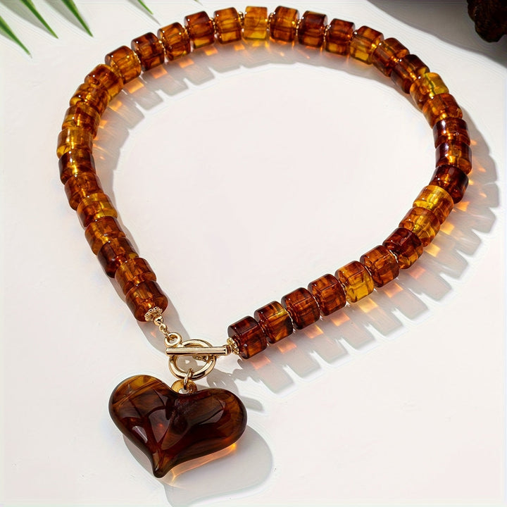 Vintage Amber Heart Statement Set