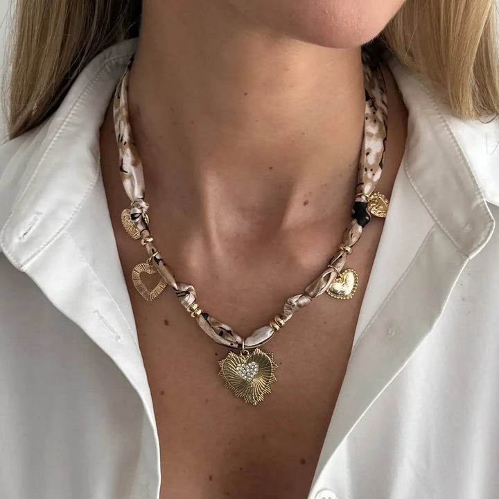 Sophisticated Leopard Silk Heart Necklace