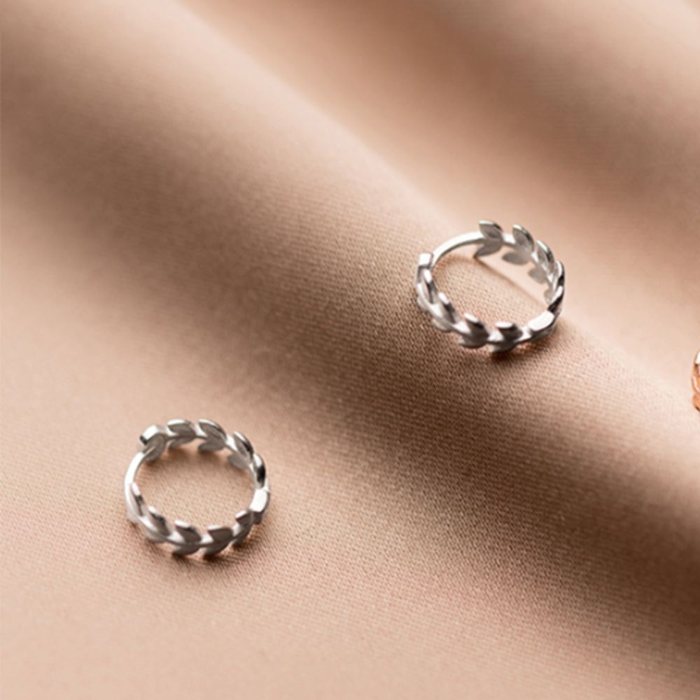TINY OLIVE LEAVES HOOP EARRINGS (PAIR)