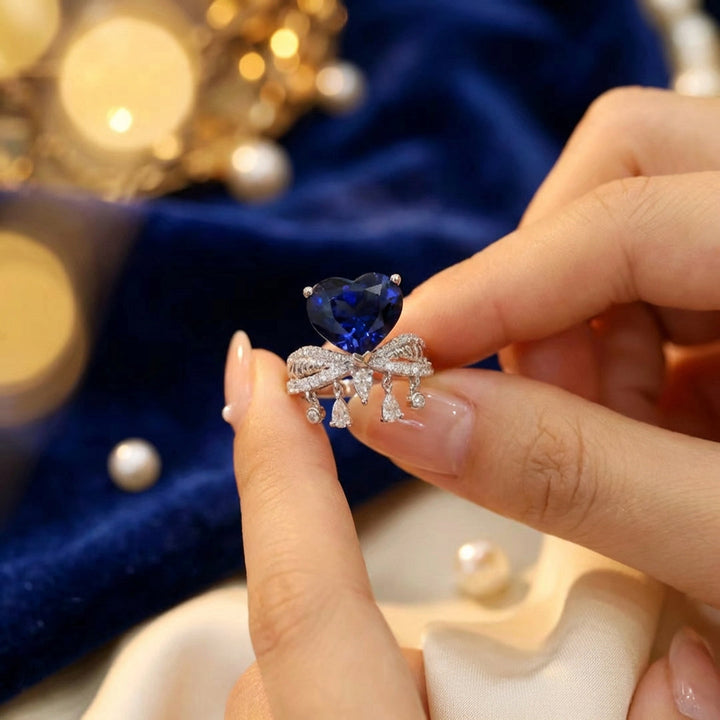 Royal Sapphire Heart Crown Ring